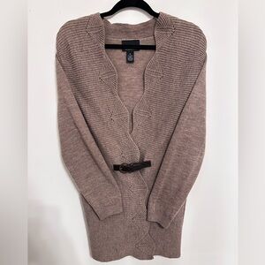 Cynthia Rowley Women's Belted Cardigan Sweater 100% Merino Wool Knitted Beige XL